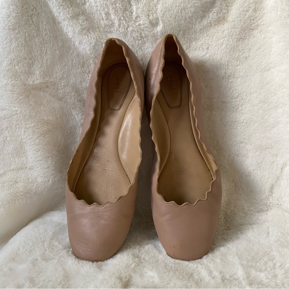 Chloe Lauren Scalloped Leather Ballet Flats Nude Pink size 7